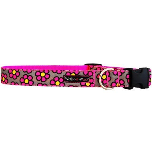 walk-e-woo pink-daisies-grey dog collar