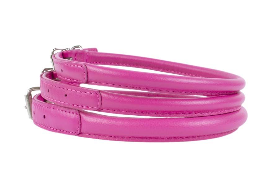 pink rolled leather dog collar