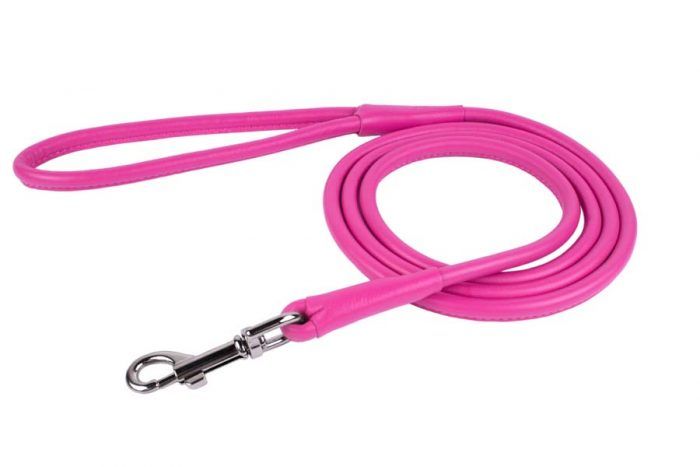 rolled-leather-dog lead-leash-pink