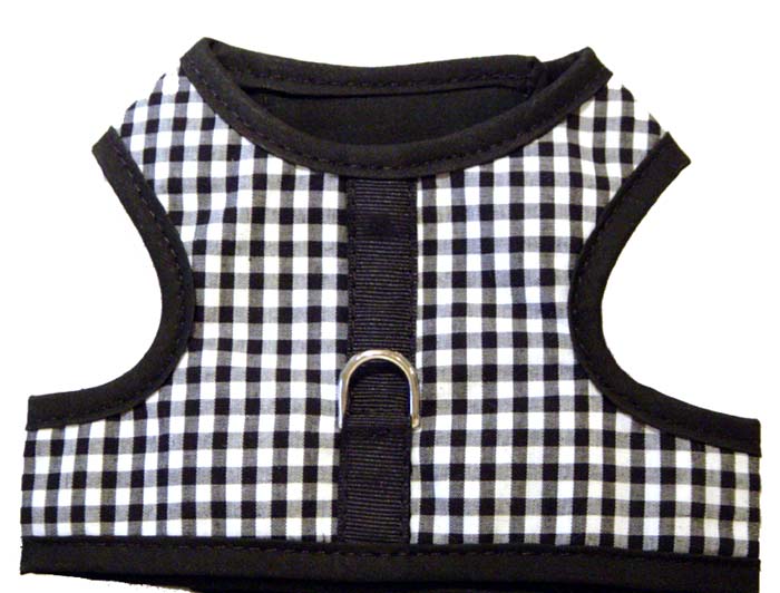 Mr Wags Hook 'n Loop Vest Dog Harness - Black Gingham