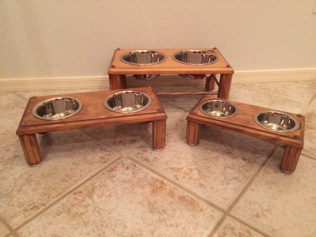 Wooden Dog Feeder Double Small Front, Wooden Raised Pet Bowls