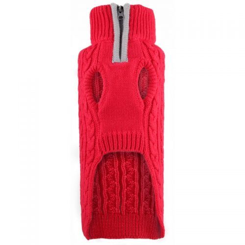dog sweater cable zip red2 by worthy dog